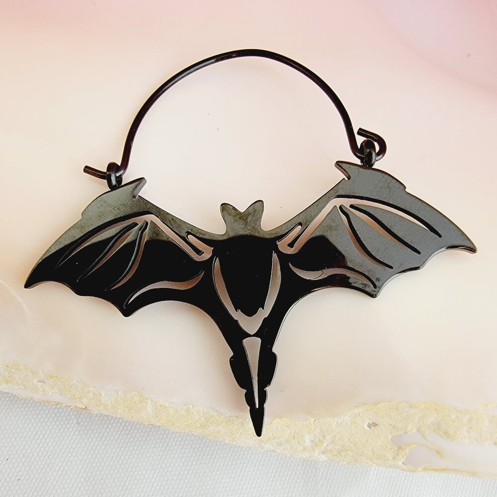 PAIR Vampire bat earrings jewelry black steel hangers Halloween hoops NWT